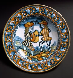 Assiette représentant deux soldats en combat, vers 1520