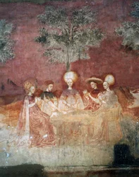 Jeu de tarot, scène du cycle des Jeux, ca 1445-1450, fresque, Palazzo Borromeo, Milan, Lombardie, Italie