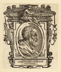 Portrait de Cristofano Gherardi ou Cristoforo Gherardi, également connu sous le nom de il Doceno, peintre italien de la fin de la Renaissance ou de la période maniériste, actif principalement à Florence et en Toscane