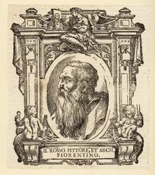 Portrait de Giovanni Battista di Jacopo, connu sous le nom de Rosso Fiorentino ou Il Rosso, architecte italien et peintre maniériste en huile et fresque de l