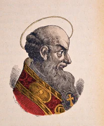 Portrait du pape saint Pie V (Pius ou Pio) (1566-1572), 1898 (gravure avec coloration ultérieure)