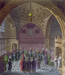 Réception des ambassadeurs occidentaux par le Grand Vizir du Sultan à Constantinople, vers 1820