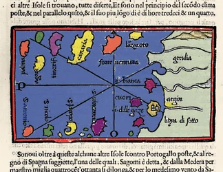Représentation des îles du Cap-Vert. Isolario (carte des îles) par Benedetto Bordone. Venise 1547