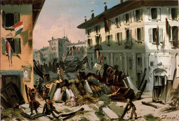 Révolutions de 1848, Cinq Jours de Milan: barricades sur le corso de porta Vercellina le 22 mars