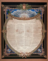 Risorgimento : constitution proclamée par le roi Ferdinand II des Deux-Siciles (1810-1859) en 1847. Naples, Museo Nazionale di San Martino, Italie