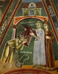 Saint Heldrad revient de Saint-Jacques-de-Compostelle, dans la chapelle des Saints Heldrad et Nicolas