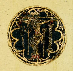 Petit panneau avec un médaillon de la Crucifixion