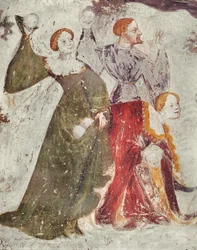 Bataille de boules de neige devant un château, vers 1400 (détail)