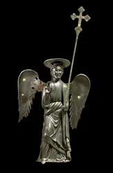 Saint Gabriel Archange tenant une croix processionnelle, statue en bronze du XIIe siècle, Croix de 1369