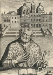 Saint Pierre devant la basilique Saint-Pierre de Septem Urbis Ecclesiae Primariae, pub. 1599