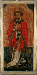 Saint Philippe marchant sur un démon, peinture sur bois du XVe siècle