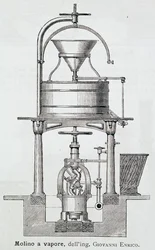 Moulin à vapeur conçu par Giovanni Enrico, gravure