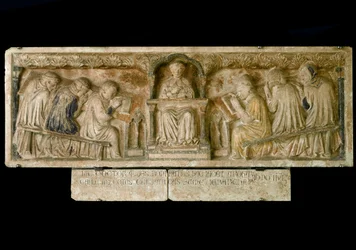 Étudiants suivant le cours de Bonifacio Galluzzi (dalle funéraire, vers 1346)