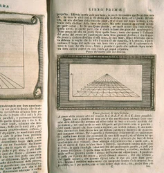 Étude sur la perspective en peinture - planche du premier livre de la série "De pictura" de Leon Battista Alberti (gravure)