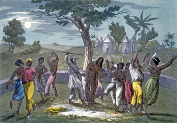 La danse du Mombo-Jombo, selon les voyages de Mungo Park, tiré de A History of Costume par J. Ferrario, pub. c.1820