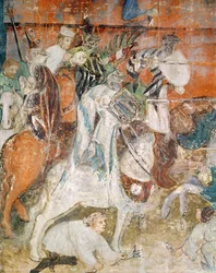 Le Mois de Février, détail de chevaliers à un tournoi, vers 1400
