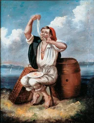 Le mangeur de pâtes. Peinture anonyme du XIXe siècle. Rome, Museo Nazionale delle Paste Alimentari, Fondazione Agnesi