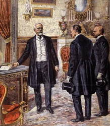La séparation de la Norvège et de la Suède en 1905 (lithographie couleur)