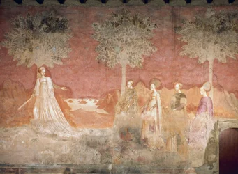 Le jeu de balle, scène du cycle des Jeux, vers 1445-1450, fresque, Palazzo Borromeo, Milan, Lombardie, Italie