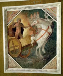La salle au niveau du Nymphée, détail de la décoration de la voûte représentant Zeus descendant de l
