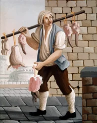 Le boucher itinérant vendant des têtes de veau aquarelle 19ème siècle - Naples Museo Nazionale di San Martino