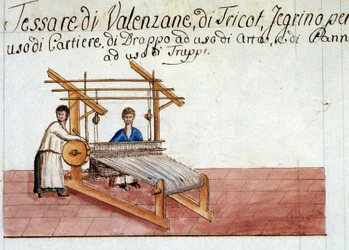 Le tissage de la laine. 1807. Archivio di stato de Milan