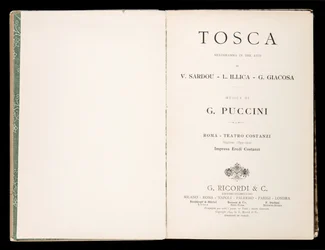 Page de titre, Libretto della Tosca par Giacomo Puccini, Édition Ricordi, Italie