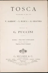 Page de titre, Libretto della Tosca, par Giacomo Puccini, Édition Ricordi, Italie