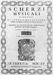 Page de titre des Scherzi Musicali de Claudio Monteverdi, 1615