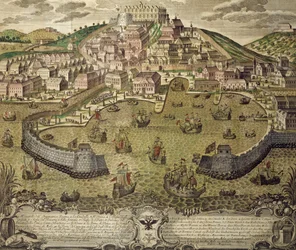 Ville de Trieste et son port franc, gravure en couleur, Italie
