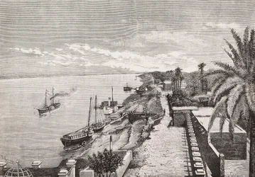 Vue de Khartoum le long du Nil Bleu, Soudan, gravure de Cairoli d