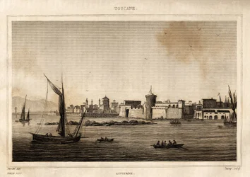 Vue de Livourne en Toscane. Gravure par Storetti dans « Italie pittoresque », Amable Coste éditeur, Paris