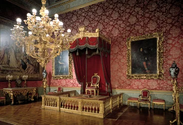 Vue de la salle du trône ou salle des chambellans 19ème siècle Appartements royaux, Palazzo Pitti, Florence Italie