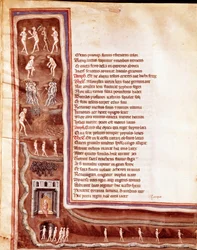 Vue des Enfers, personnages et monstres, âmes errantes dans les cercles des enfers, illustration pour Hercule Furieux de Sénèque (miniature)
