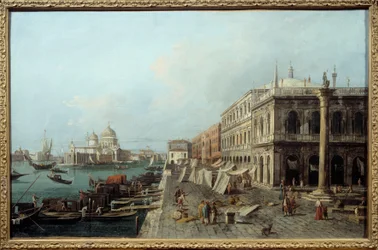 Vue de la jetée devant la Zecca à Venise au 18e siècle. Peinture anonyme de l