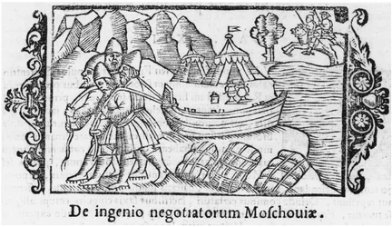 Vikings transportant un bateau en Russie, illustration de Historia de Gentibus Septentrionalibus par Olaus Magnus (1490-1558), publié à Rome, 1555