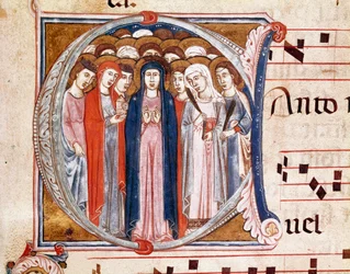 Vierge entourée de saints. Lettrine A