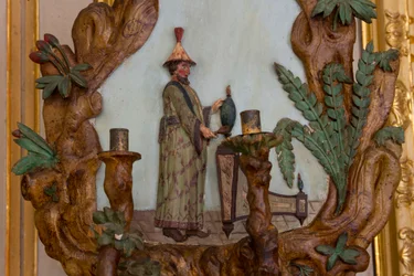 Applique murale avec décorations exotiques, salle de jeux, résidence de chasse, par Filippo Juvarra, Stupinigi, Piémont, Italie