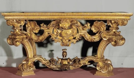 Table murale avec plateau en albâtre réalisée par un artiste génois (18e siècle)