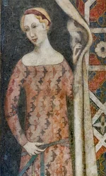 Femme dessinant un drapé à motif géométrique, début du XVe siècle (fresque)