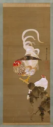 Poule et coq avec vigne