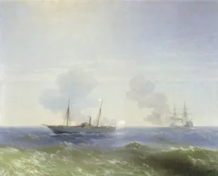 Combat du vapeur Vesta avec le cuirassé turc Fehti-Bulend dans la mer Noire le 11 juillet 1877