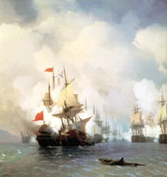 Russe : "Bataille dans le détroit de Chios le 24 juin 1770" Bataille de Chios le 24 juin 1770