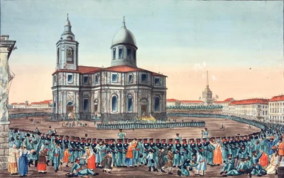 Milice populaire reçue sur la place Saint-Isaac à Saint-Pétersbourg, 1815