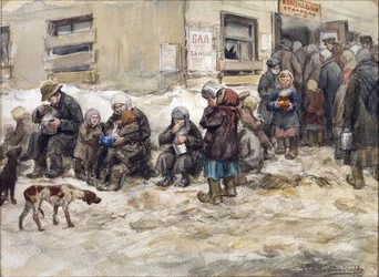 Années de famine à Petrograd. Une "salle à manger communale" par Vladimirov, Ivan Alexeyevich (1869-1947)