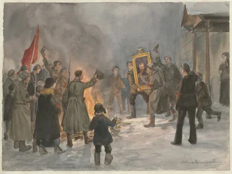 Soldats brûlant des peintures de la série d