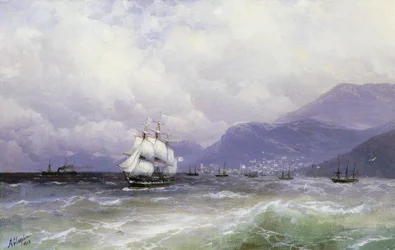 Paysage côtier avec des navires au large de Trébizonde, 1888