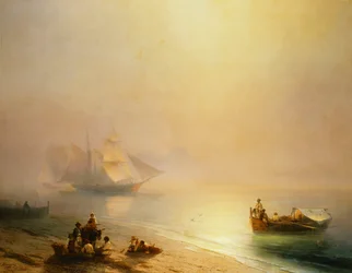 Pêcheurs sur le rivage, la baie de Naples, 1873