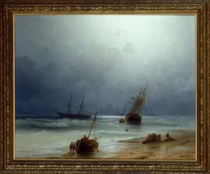 Navigation en mer agitée depuis la plage, 1871