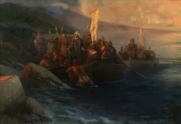 Le débarquement de Christophe Colomb à San Salvador, le 12 octobre 1492, 1892